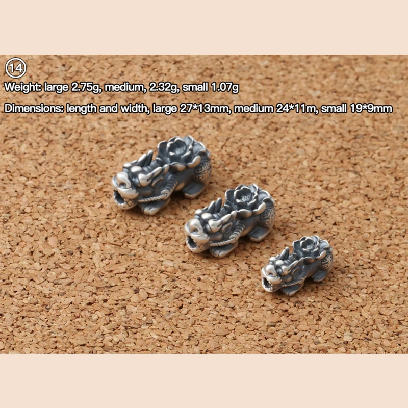 Real S925 Sterling Silver Pixiu Beads Beads Wealth Pixiu Piyao Beads Lucky Symbol Bead DIY Jewelry Making Bracelet Accessories
