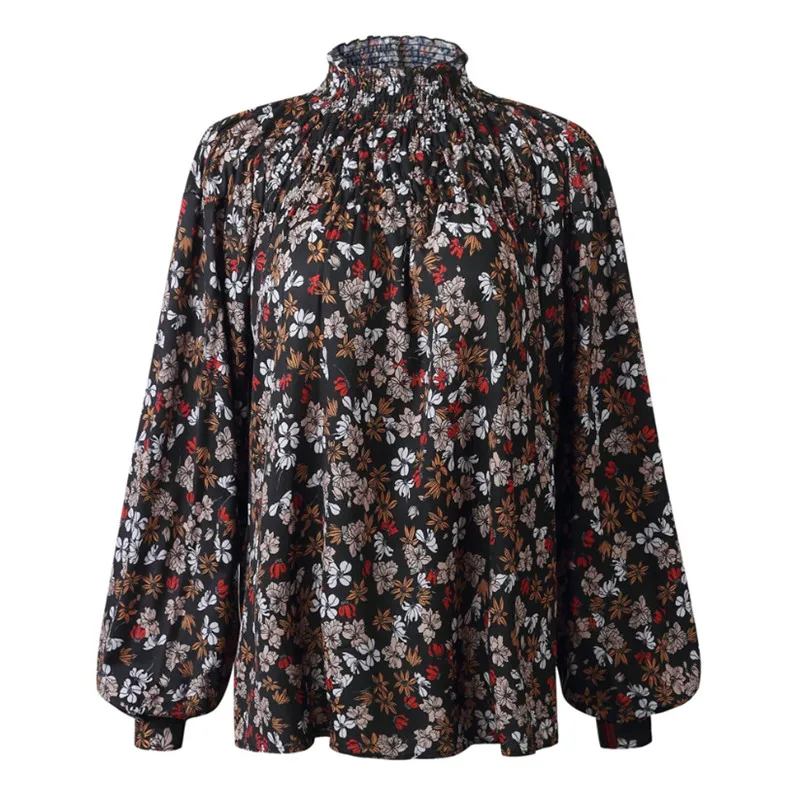 

New Fashion Autumn Womens Loose Fit Floral Long Sleeve Boho Lantern Blouse Tops Ladies Shirt