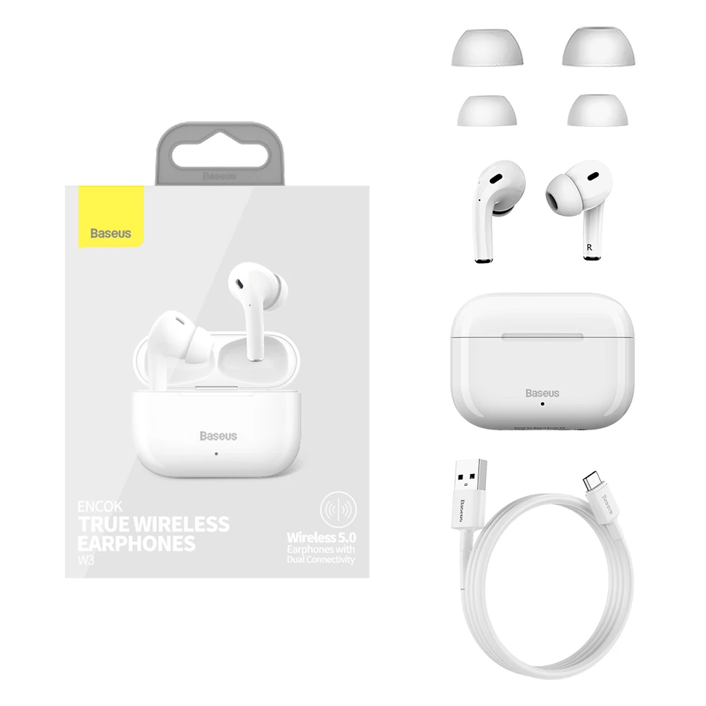 baseus w3 tws true wireless headphones bluetooth compatible earphone noise cancellation hi fi earbuds for iphone xiaomi huawei free global shipping