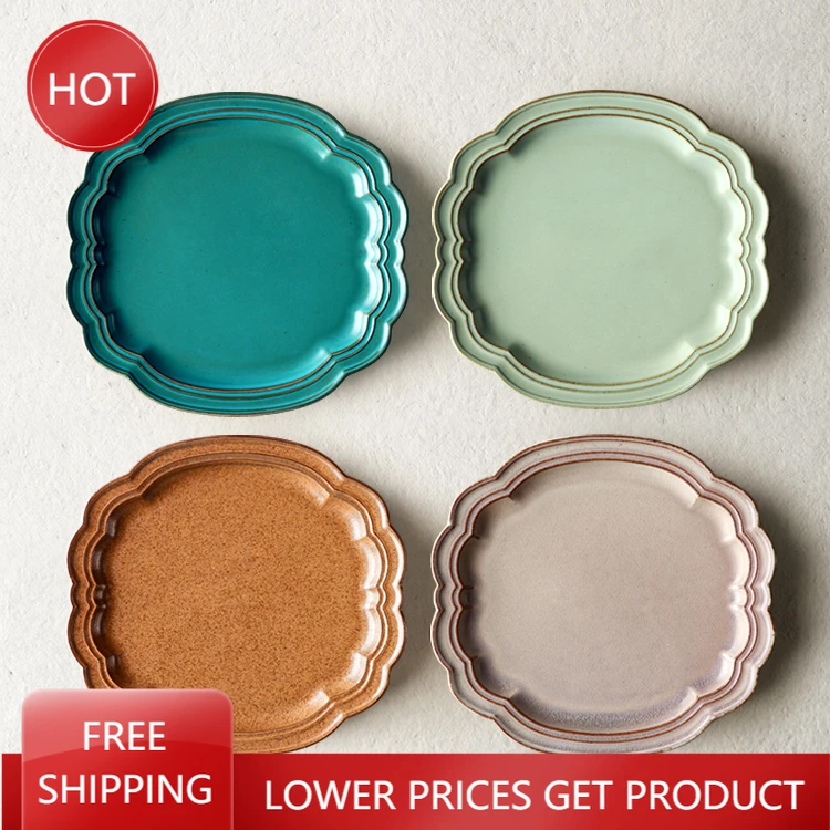 

Синие керамические обеденные тарелки в скандинавском стиле, европейские стандартные тарелки, милые красочные керамические сервировочные ...