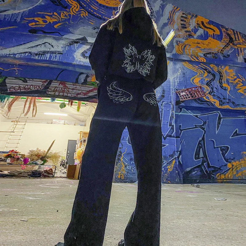

Rapwriter Y2K Wing Printed Sweatshirt Autum Casual Crop Top Zipper Patched Long Sleeve Cardigans 2021 Trendy Streetwear Hip Hop