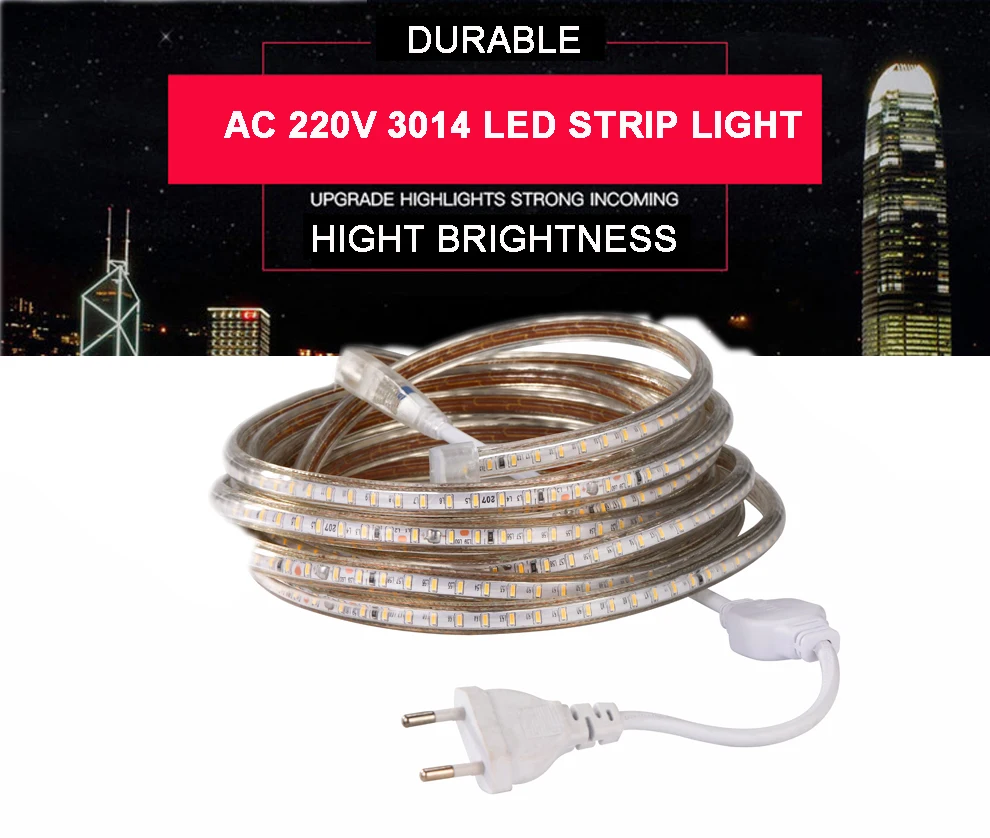 Открытый и закрытый Светодиодные ленты 220 V 3014 SMD 120 светодиодов/m свет веревочки дома праздник Рождество освещения 1 м 2 м 5 M 10 м 15 м 20 м 25 м