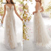 sexy illusion lace wedding dresses 2022 tank sleeve bride dress tulle a line vestido de novia bohemia bridal gowns sweep train