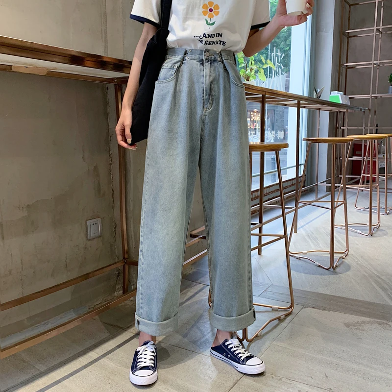

Korean Style Large Size High Waist Cropped Jeans for Plump Girls Spring and Autumn New Loose Slimming Straight Wide Leg Daddy