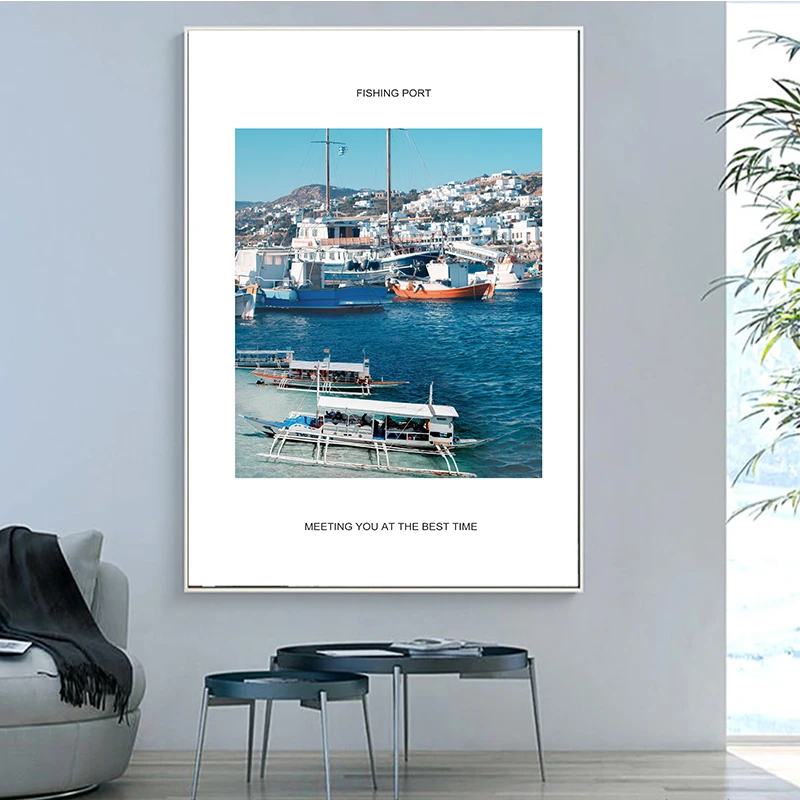 Nordic Fishing Port красивая картина с морской тематикой декоративная зеленая Настенная