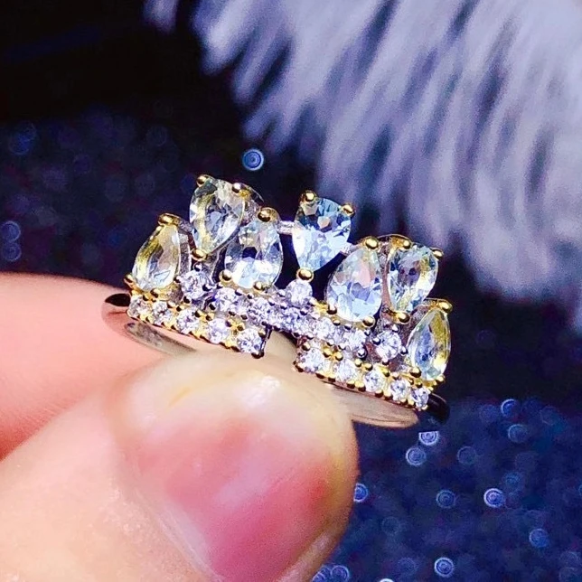 

Ювелирные изделия CoLife Винтаж кольцо Корона крой, подходит для ежедневного ношения 3 мм * 4 мм натуральный Аквамарин кольцо 925 серебряные ювел...