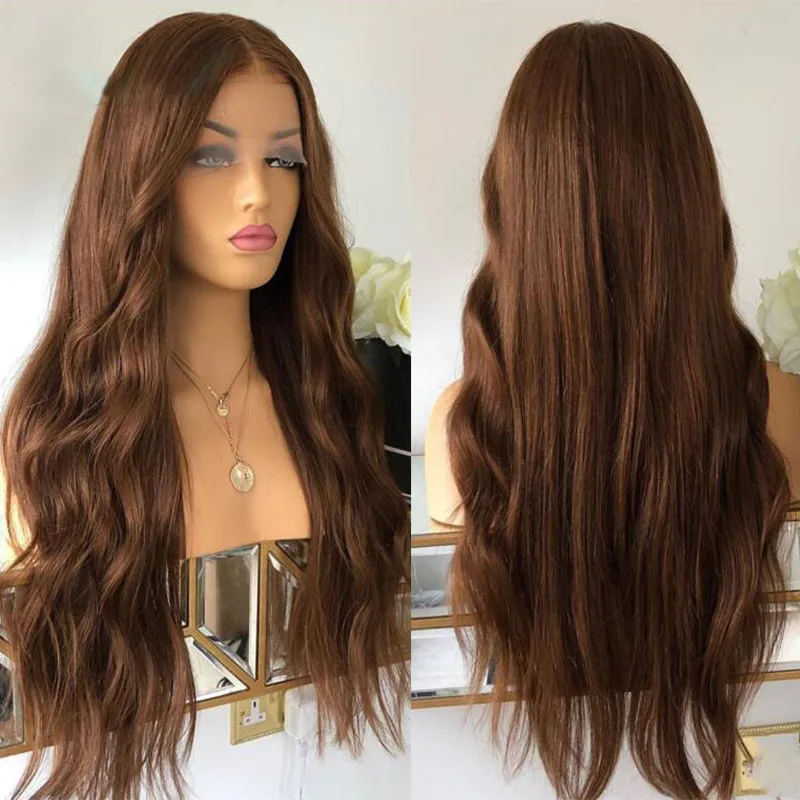 

26 Inch 13*6 Big Lace Front Human Hair Wigs For Black Women With Babyhair Auburn Brown Remy Pre Plucke 180% Density Body Wave