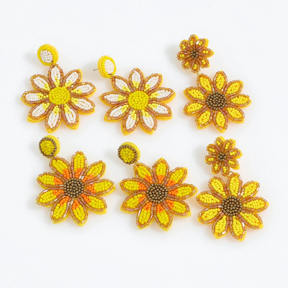 

Best Lady Fashion Cute Beads Daisy Flower Earrings for Women Boho Handmade Romantic Floral Drop Earrings Wedding Jewelry Party