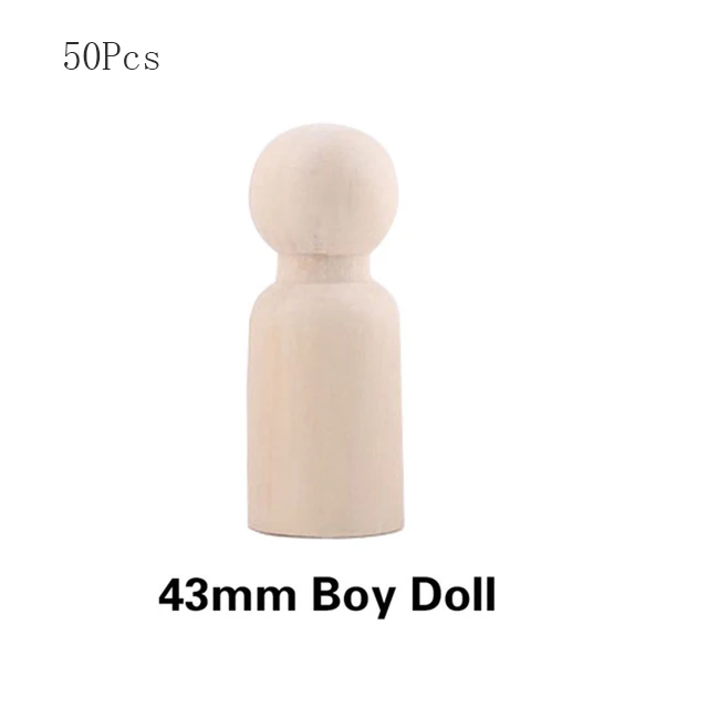 43mm Boy 50 шт. 35-65 мм деревянные колышки для кукол DIY игрушки Неокрашенная ручная работа деревянная колышка Кукла рождественские подарки Дети DIY игрушки бытовые товары - Цвет: 43mm Boy
