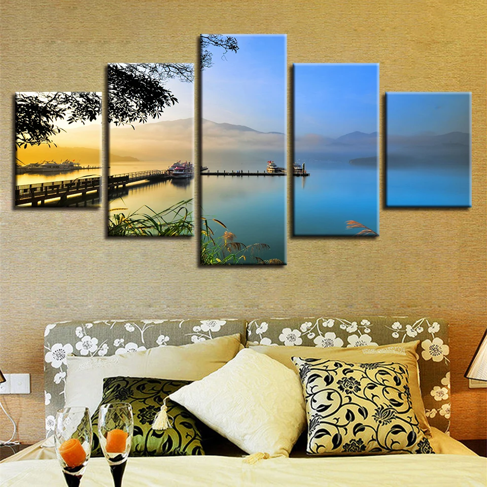 Рамка фото принты Wall Art 5 шт. мост горный Sunrise природный пейзаж живопись холст