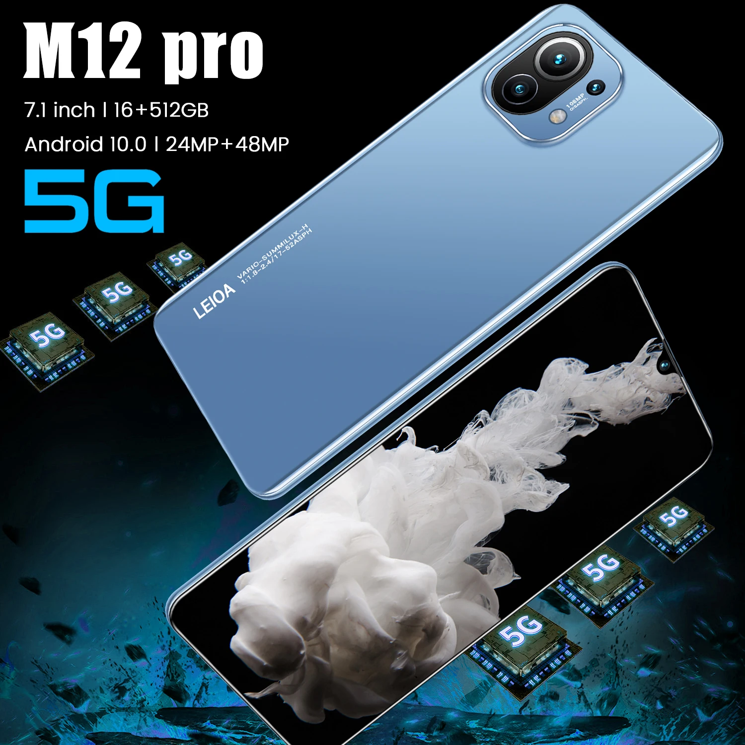 

Global Version M12 Pro Smartphone 6800mAh 16G+512G 7.1inch Face Unlock Cellphone Dual SIM 4G 5G Face ID Network Mobilephone