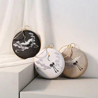 2022 embroidery women evening bags round shaped wedding clutch wallets mini diamond handel purse with chain 4 colors