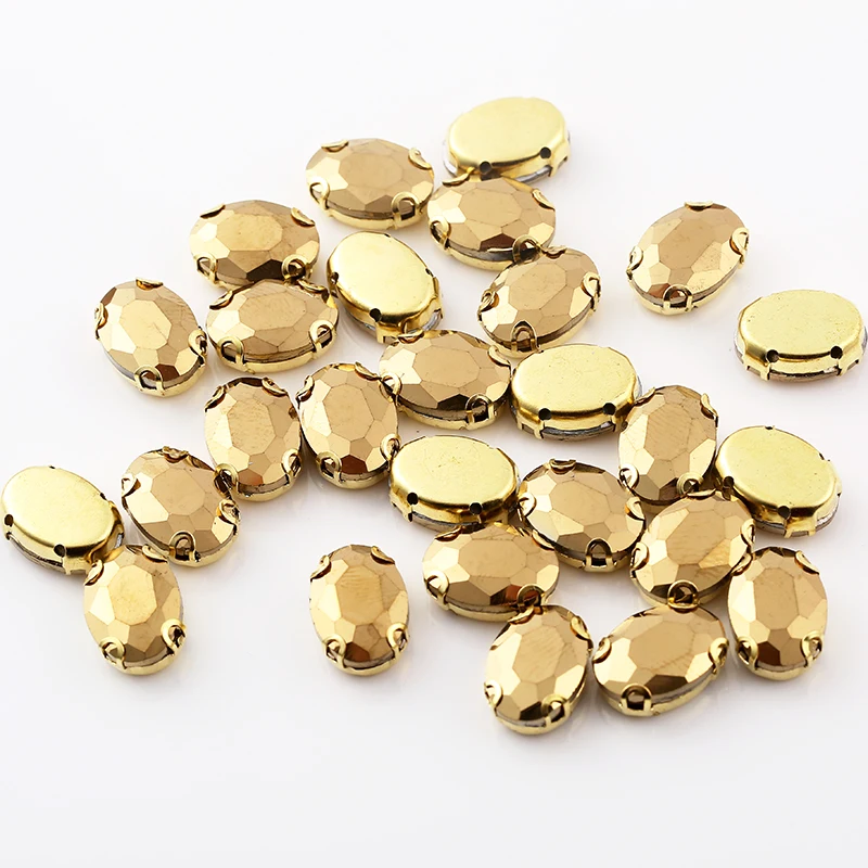 10X14mm-Oval Высший сорт! 50 шт Золотые стразы, стразы смешанной формы, стразы для шитья, Стразы для шитья, сделай сам одежда - Цвет: 10X14mm-Oval