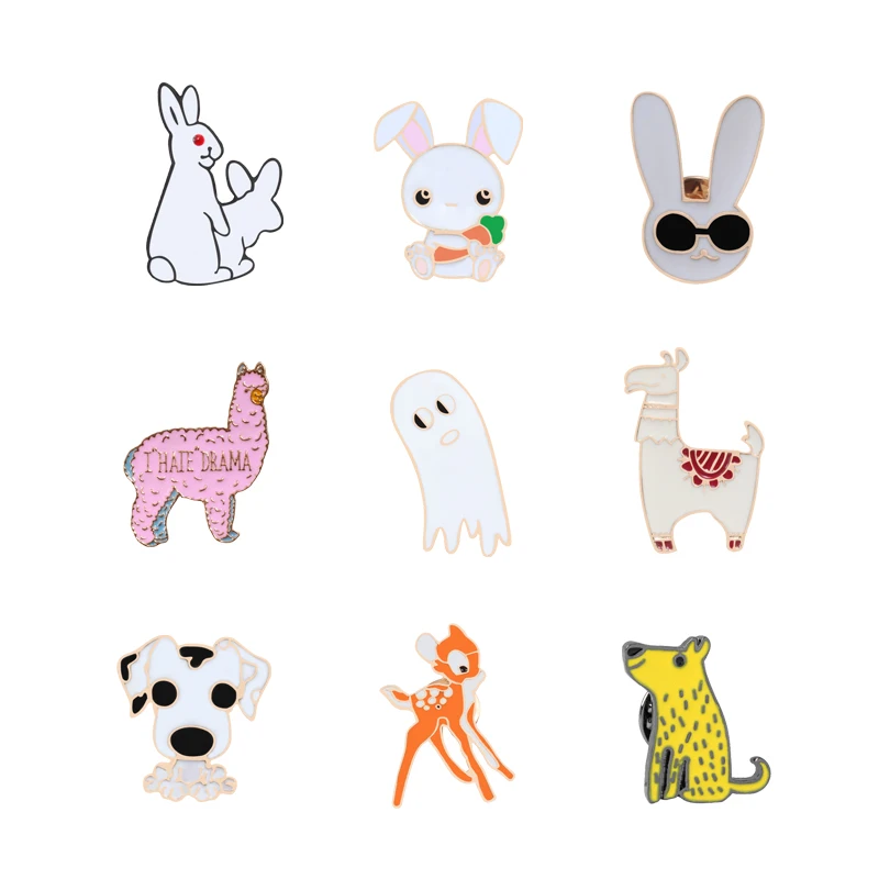 Животное брошка мультфильм симпатичный Альпака кролик олень значок с собакой