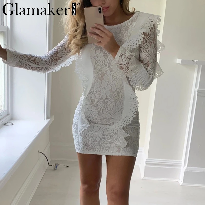 Женское винтажное Прозрачное платье Glamaker Осеннее облегающее элегантное с