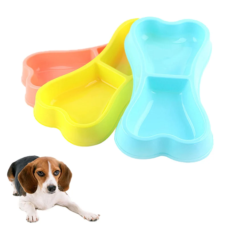 

2022 NEW Plastic Dog Bowls Bone Shaped Candy Color Dogs Feeder Double-head Bowls Pets Travel Feeding Food Bowl Cats Tableware