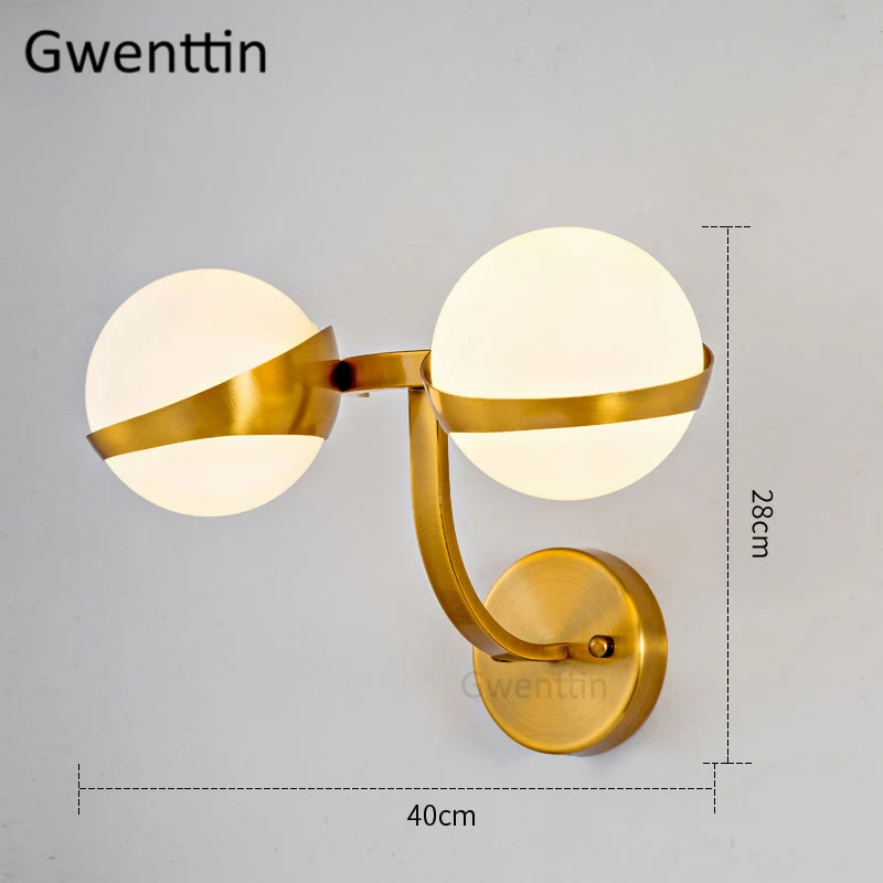 Скандинавские золотые Настенные светильники стеклянный шар бра Led Зеркальный