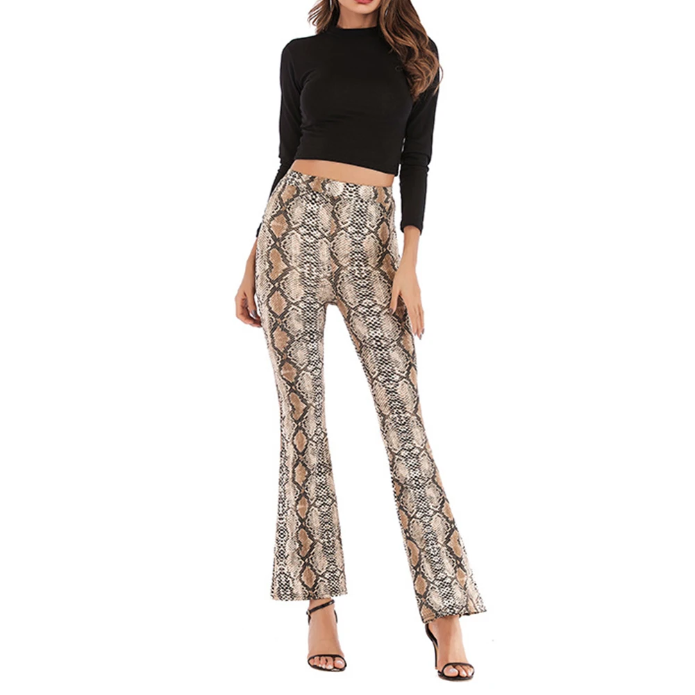 

Women Travel Wide Leg Slim Printed High Waist Long Home Polyester Streetwear Daily Bell Bottom Flared Pants Stretch Casual