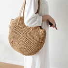 Круглая соломенная сумка в богемном стиле, плетеная женская сумка на плечо, ручная работа, вместительные летние пляжные дамские сумочки