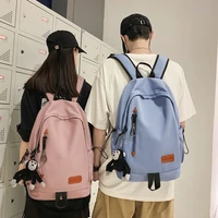 solid color women backpack with pendant nylon school bag for teen girls large capacity couple backpack waterproof travel bags