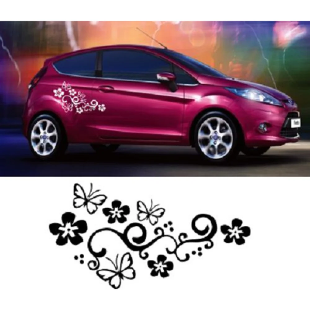 

2Pcs and Flower PET Car Window Surface Door Sticker Decal Decor (Black