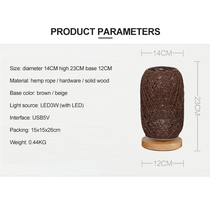 

Decoration In Bedroom Rechargeable LED Night Light Real Wood Hemp Thread Rattan Ball Table Lamp Hemp Ball Small Table Lamp