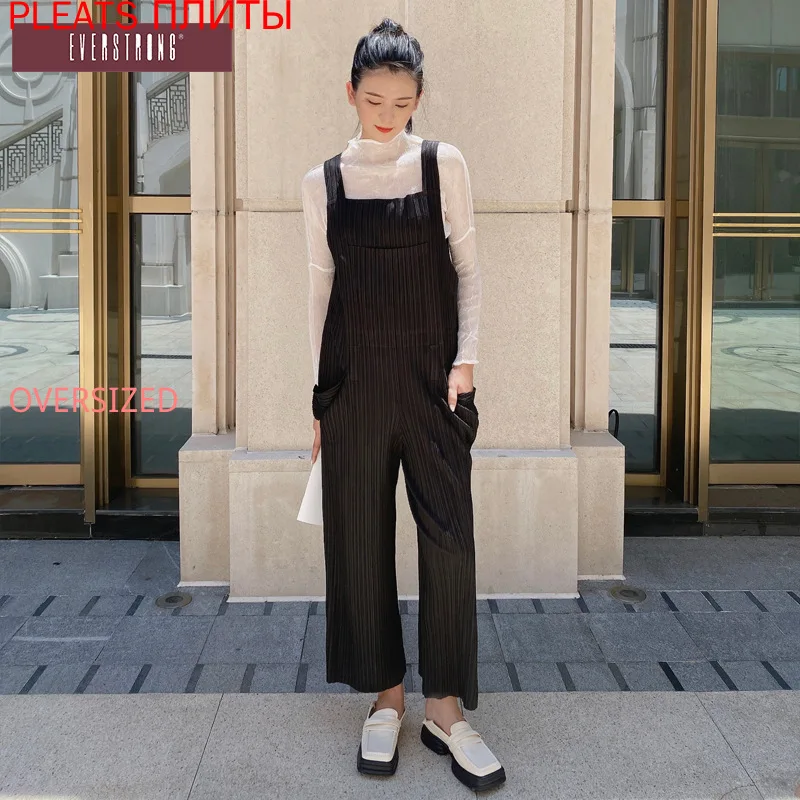 Miyake New Overalls Casual Sleeveless Loose Loose Solid Color Fashion Pleated Ladies Jumpsuit PLEATS Combinaison Femme Monos