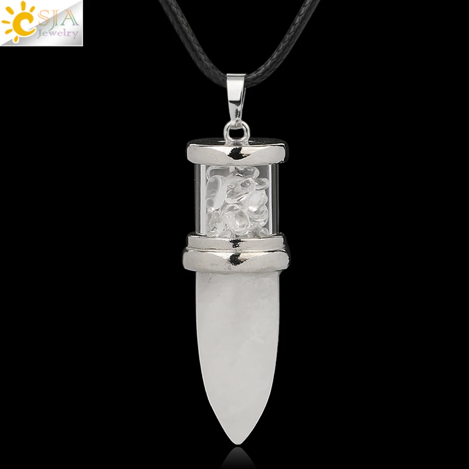 White Crystal-Chain CSJA в форме пули подвески из натурального камня розовый кварц Фиолетовый Кристалл ожерелья Желая бутылка конус рейки Маятник для женщин и мужчин G284 - Окраска металла: White Crystal-Chain