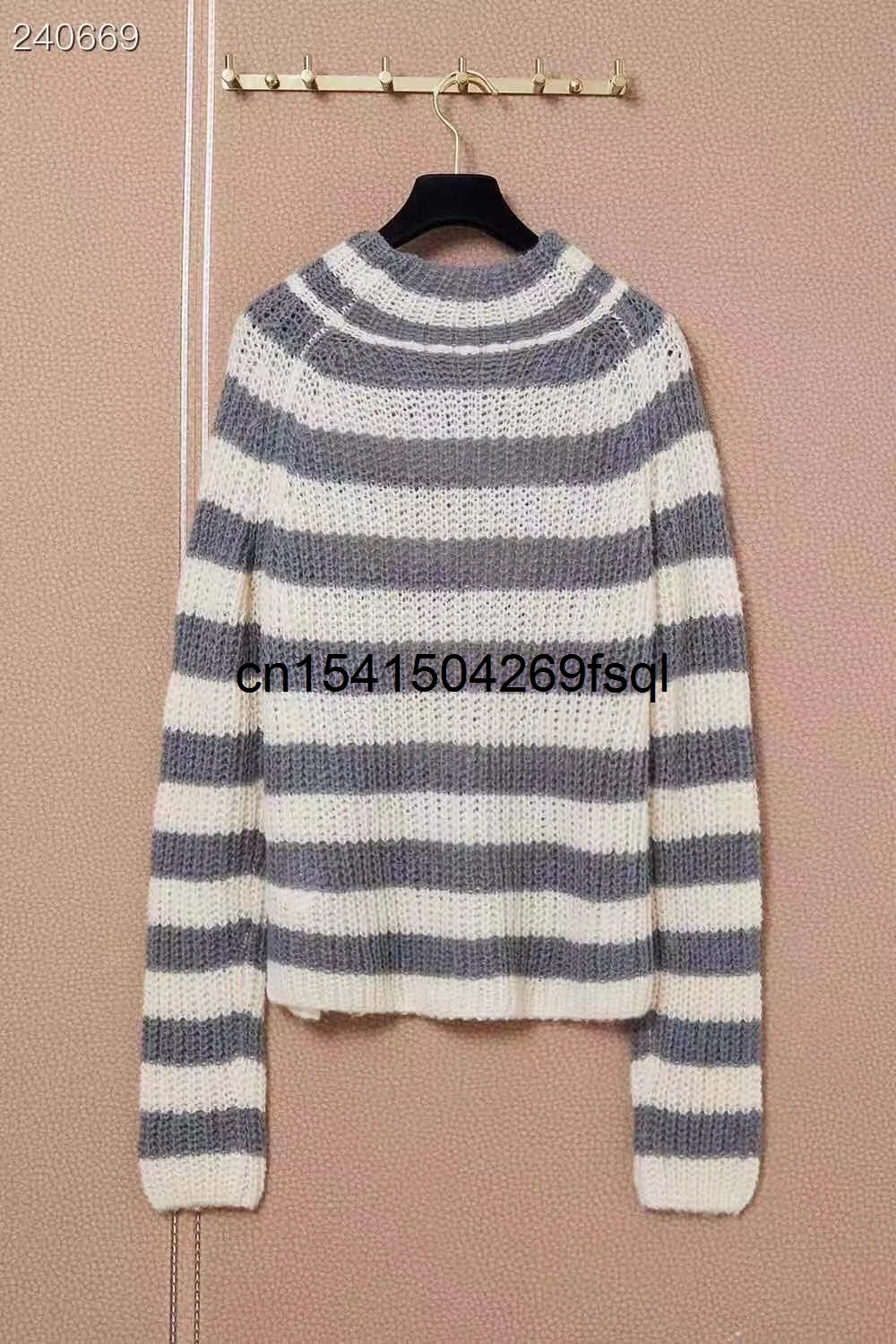 

New 2021 Winter Runway Vintage Pullover Women's Sweater O-neck Contrast Patchwork Striped Long Sleeve Knitted Jumper