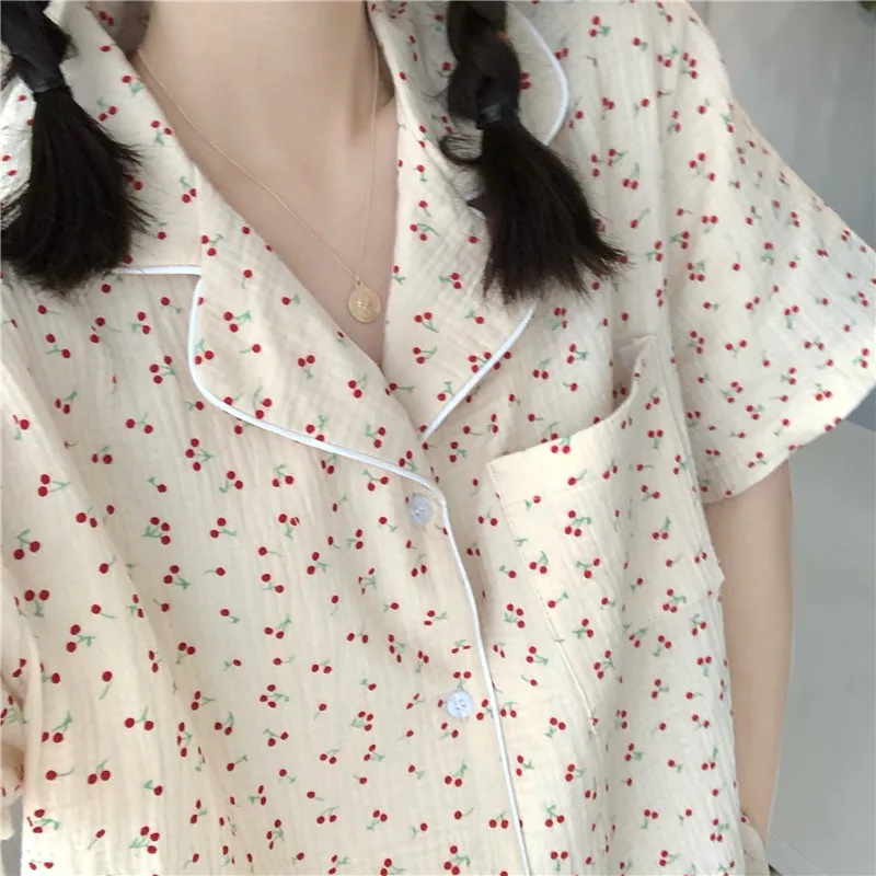 

Outerwear Homewear Two-Piece Women's Summer Korean Style Loose Outer Wear All-Matching Short Sleeve Pajamas Shorts Pajama Pants