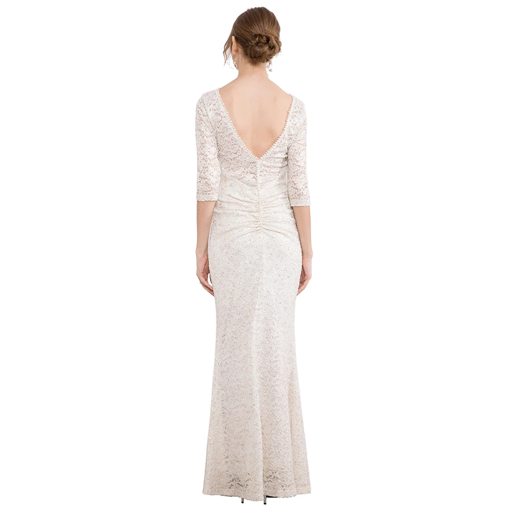 Angel-Fashion/кружевное длинное вечернее платье с короткими рукавами, расшитое бисером, Abendkleid, белое 415