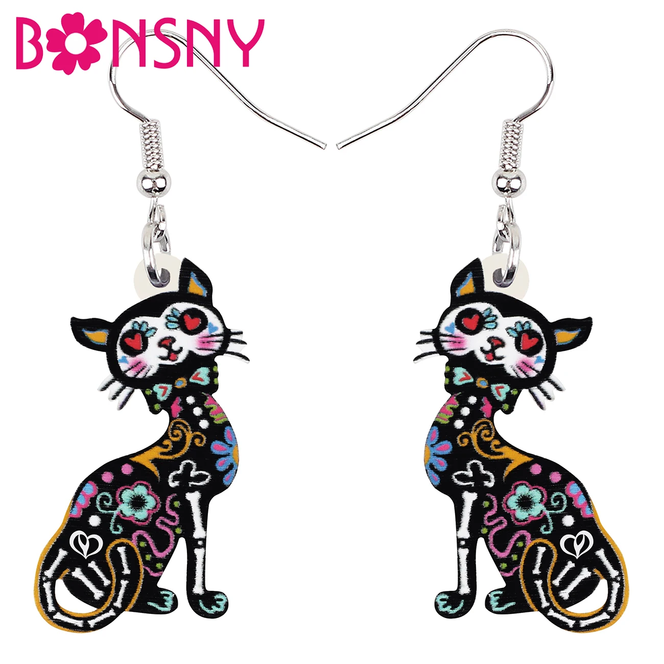 

Женские акриловые серьги BONSNY, в виде черепа, скелета, животных, украшения для Хэллоуина