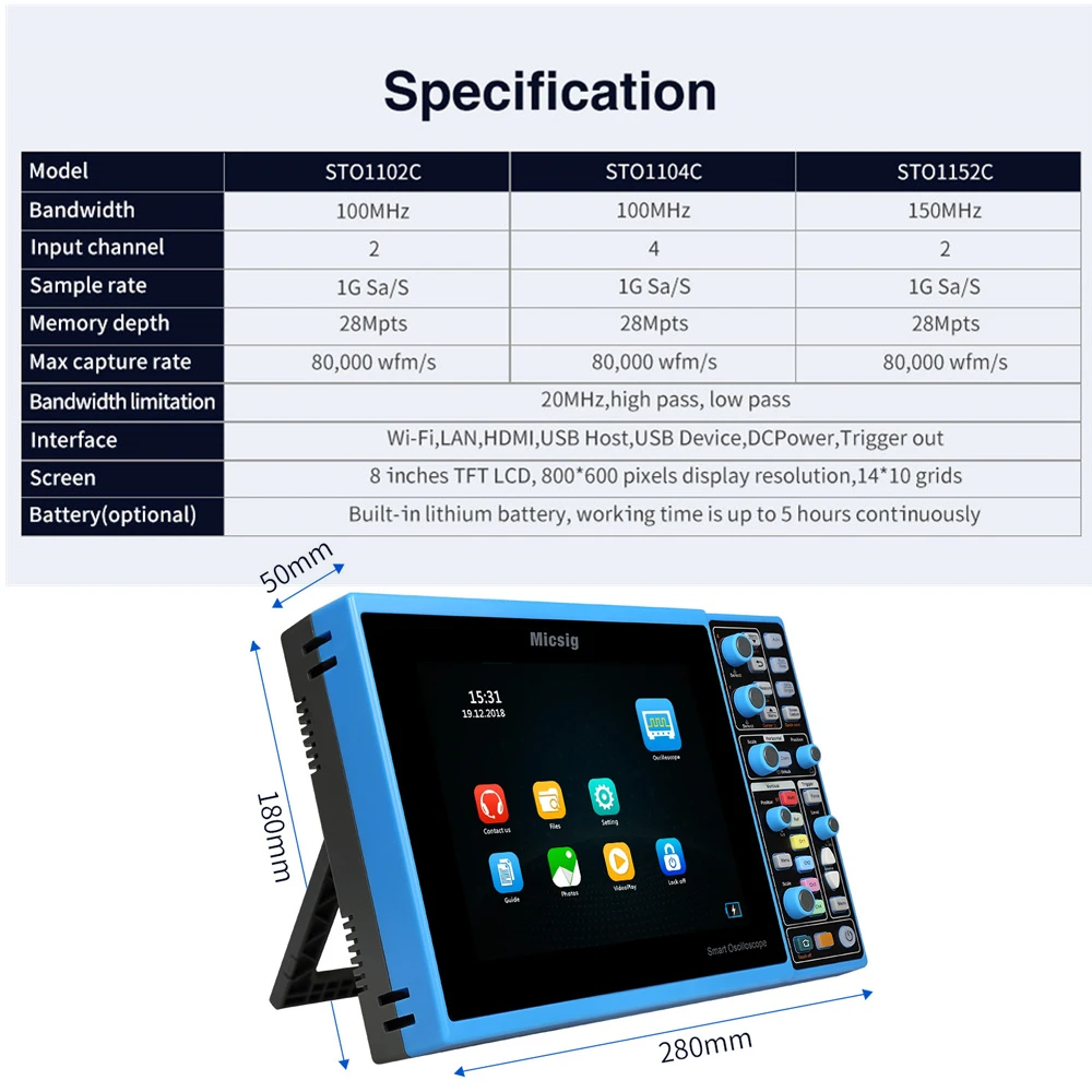 Micsig STO1104C 100HZ 1G Sa/S Smart Tablet Oscilloscope Digital Scopemeter 2/4 Channels Oscilloscopes 8GB memory APP Control | Инструменты