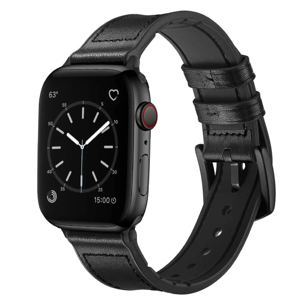 

Leather Rubber Hybrid strap for apple watch band 44mm 42mm cinturino Series 5 4 3 2 correa for iwatch 38mm 40mm bands bracelet