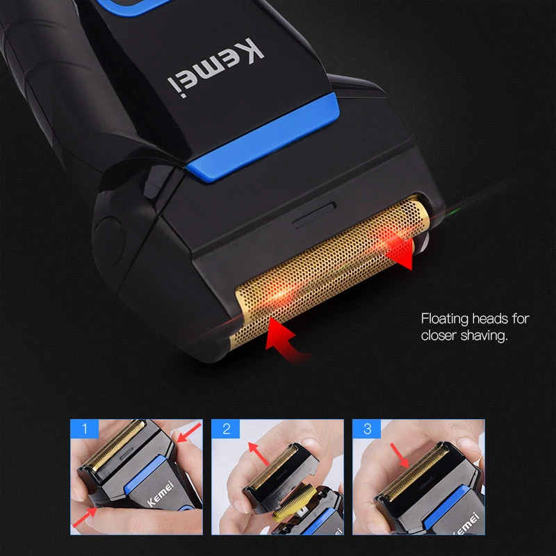 Kemei Перезаряжаемые электробритва Нержавеющая сталь для Для мужчин 3D Twin