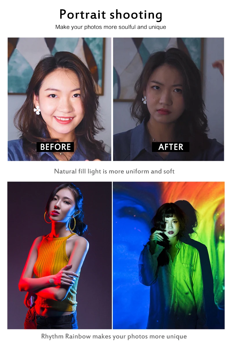 Кольцевой светильник 6000K RGB цветной затемняющий заполняющий фотографический