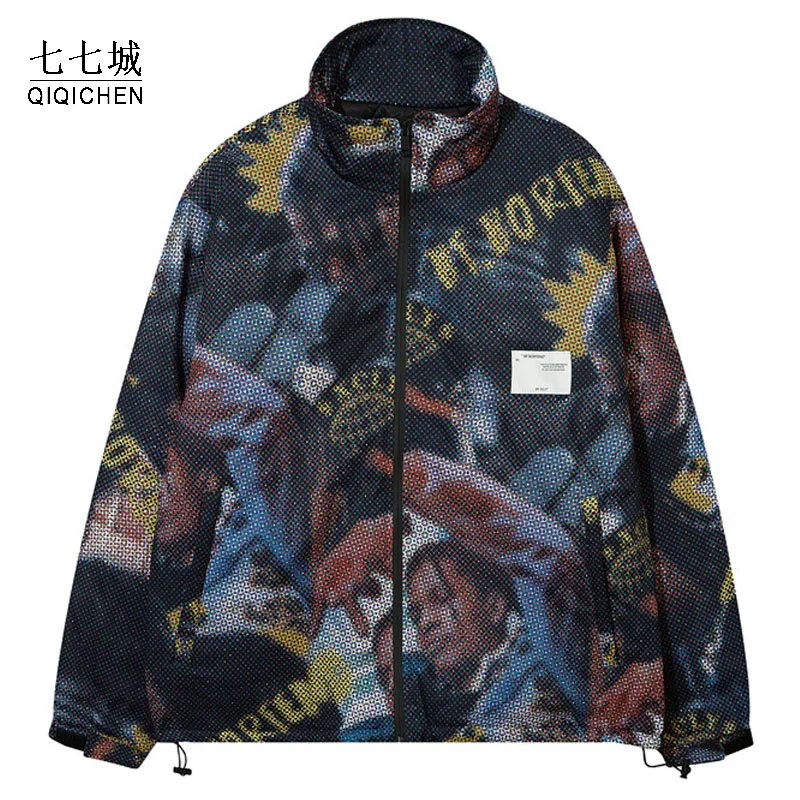 

Hip Hop Winter Parkas Men Funny Portrait Print Mosaic Jacket Streetwear Harajuku Cotton Winter Padded Coat Women Warm Outwear