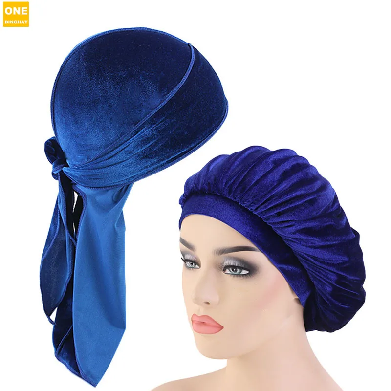 Unisex Uomo Durag Onde Lunghe Coda Per Uomo Solido Largo Doo Straccio E Berretto Da Donna Cappello Da Notte Cappello Da Chemio Bandana Abbinato