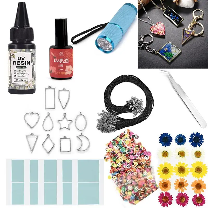 

DIY Epoxy Resin Jewelry Making Sets For Earring Necklace Keychain UV Resin Glue LED Lamp Blank Border Filler Jewelry Finding Kit