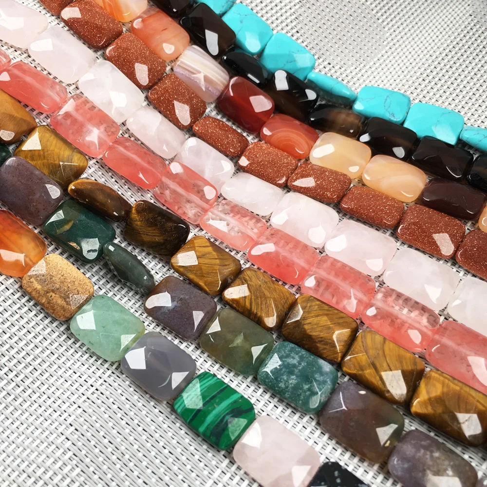 

12pcs Rectangle Faceted Natural Damation Jaspers Rainbow Tiger Eye Clear Quartzs Semi-Precious Stone Beads 20cm Size 12x16mm