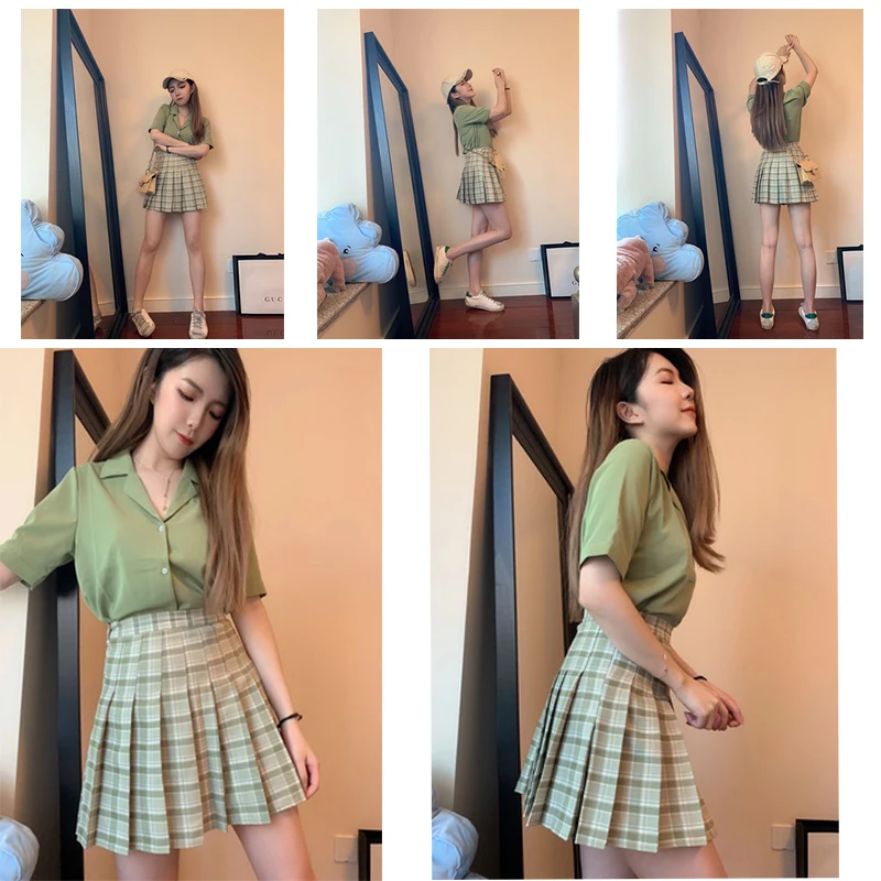 

2021Women Pleat Skirt Harajuku Preppy Style Plaid Skirts Mini Cute Japanese School Uniforms Ladies Jupe Kawaii Skirt Saia Faldas