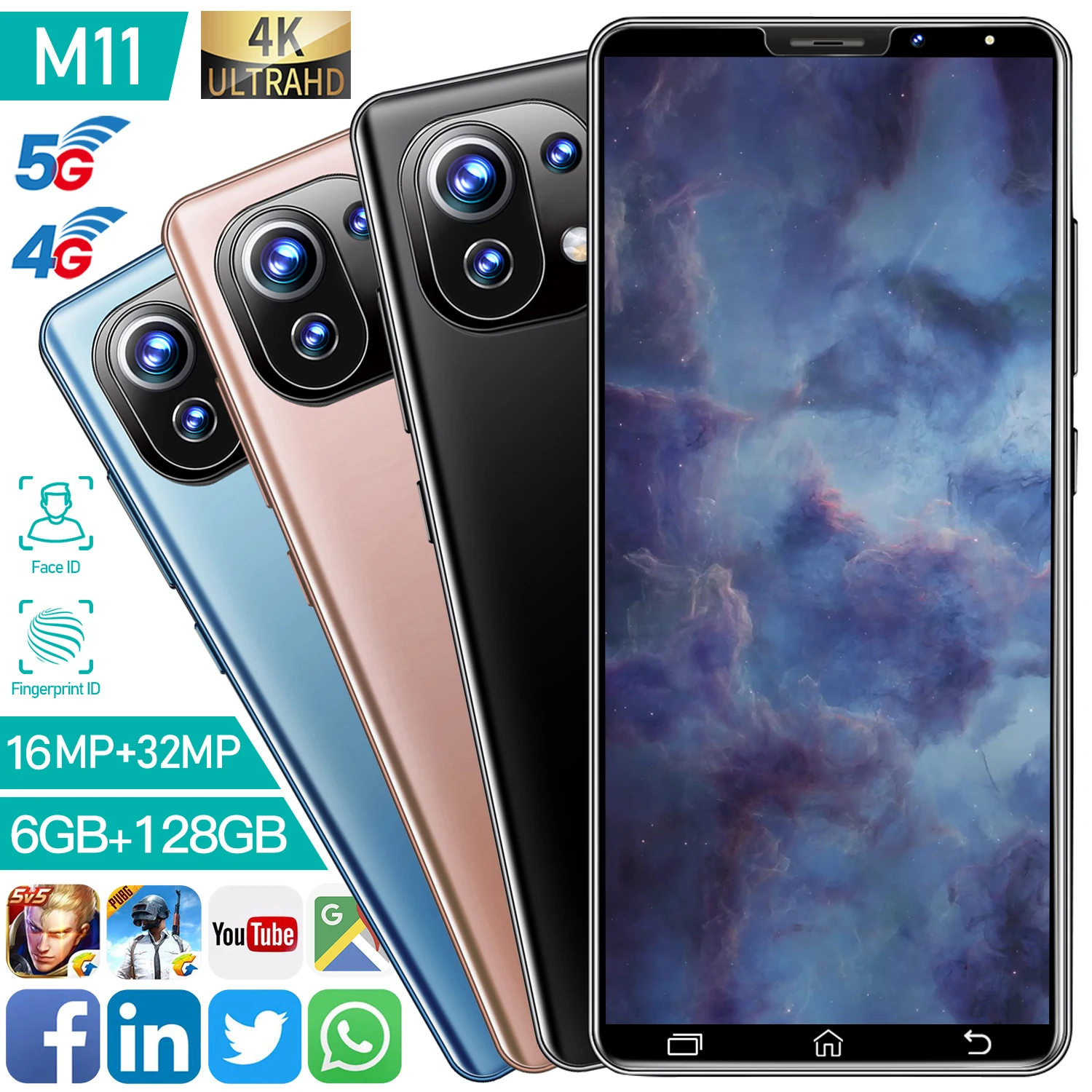 

Smartphone Xiao M11 Ultra 16GB+512GB Deca Core Camera 16MP+32MP 4800mah Android10 5.5Inch MT6889 5G Global Version CellPhone
