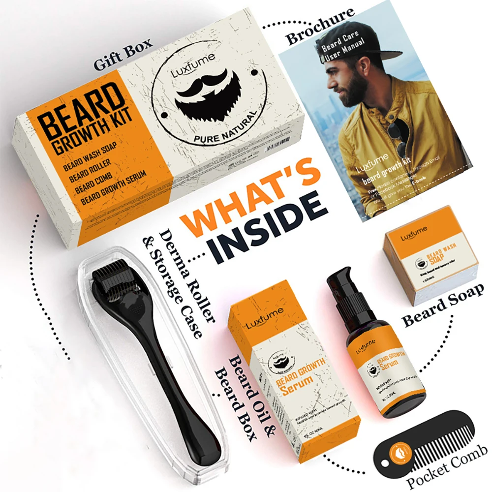 

Beard Growth Kit Hair Growth Enhancer Thicker Oil Nourishing Leave-in Conditioner Beard Grow Set with Beard Growth roller