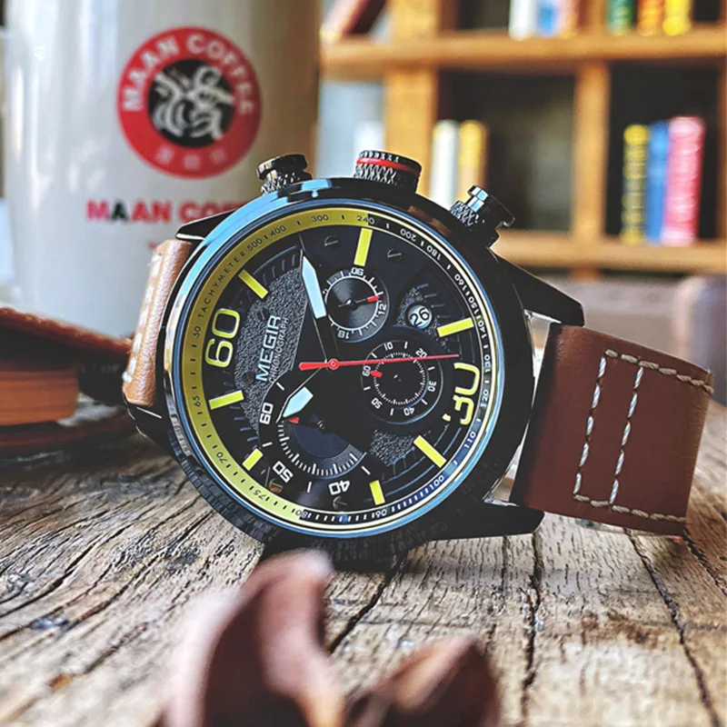 Часы наручные MEGIR Мужские кварцевые деловые водонепроницаемые спортивные с