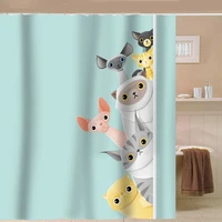 cartoon animal shower curtain cute fun cats dogs blue background child baby kids bathroom decor with hook polyester screen set