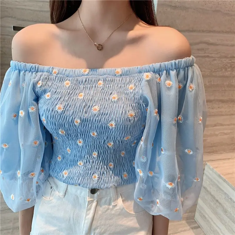 Блузка COIGARSAM с рукавом до локтя женские новые сетчатые блузки цветочным рисунком