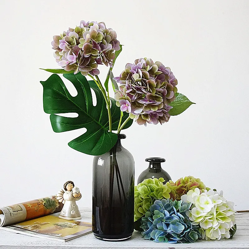 Искусственный цветок 3D Гортензия пальмовый лист домашнее мягкое украшение