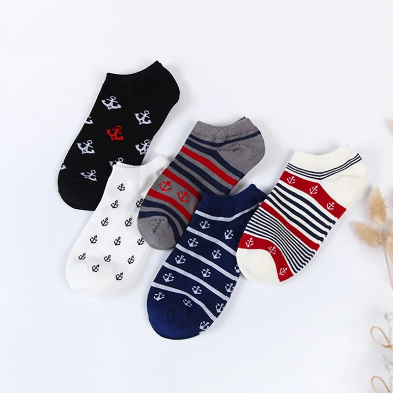 5 пар Модные полосатые носки с якорем мужские хлопковые длинные осенне зимние