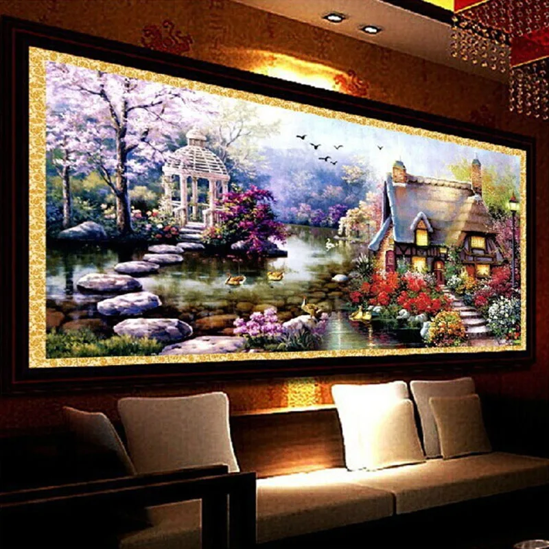 Экономичная DIY 5D Алмазная мозаика пейзажи мечта сад домик картина крестиком