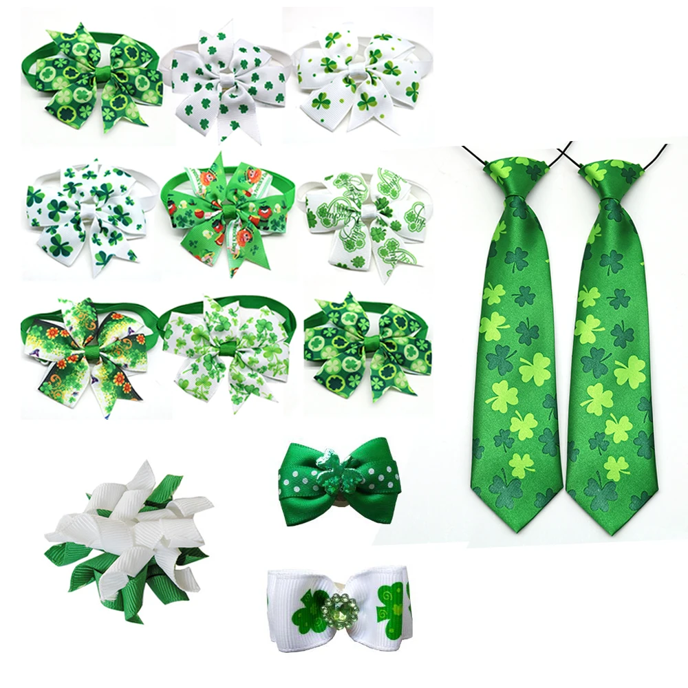 

New Green White Pet Dog Cat Grooming Accessories st Patrick's day Adjustable Pet Dog Bowties &Neckties Hair bows Accessories